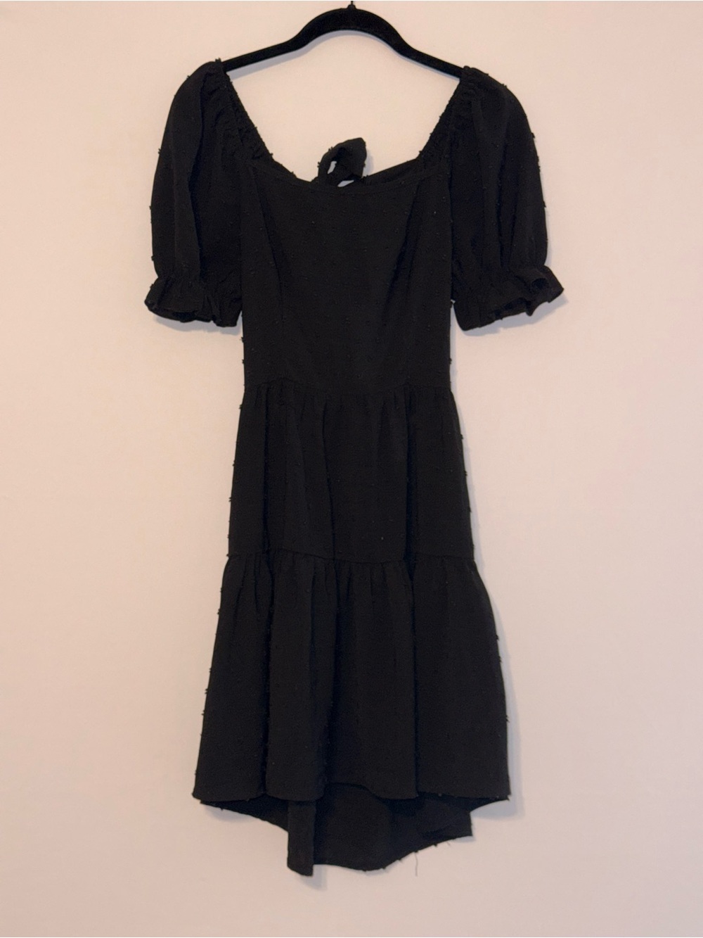 SHEIN Black Backless Puff Sleeve Tiered Dress